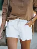 Shorts de Verão Transfronteiriços Europeus e Americanos da Amazon Cor Sólida Cintura Elástica Cordão Shorts Jeans Rasgados
