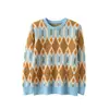 Nuevo suéter de lana para hombre de otoño e invierno, cuello redondo, jersey de bloques de color, camisa base engrosada, tejido de cachemir casual holgado