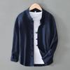 Camisa de Lino Casual Holgada de Manga Larga con Hebilla para Hombre para Primavera y Verano, Cuello Vintage