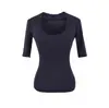 Camiseta de Color Sólido con Borde Deshilachado, Cuello en U de Manga Media, Estilo Puro Deseo, Nuevo Top Básico Versátil de Color Sólido Ajustado Favorecedor para Primavera/Verano