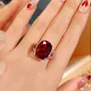Anel de Diamante Microcravejado em Estilo Levemente Luxuoso, Design Aberto, Cor Fanta, Anel Elegante Cor de Ovo de Pombo, Cravejado com Diamante de Alto Carbono e Zircônia Granada, Anel Feminino