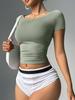Novo Produto Transfronteiriço Top de Yoga Justo para Corrida Esportiva de Gola Redonda e Manga Curta com Pregas Laterais Look Emagrecedor Sexy Camiseta