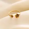 Moda Coreana Nueva Simple Flor de Rosa Acero Inoxidable Anillo Abierto para Mujer Nicho Gama Alta Acero de Titanio No se Desvanece