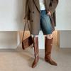Nuevas Botas Altas de Cuero Genuino para Chicas Europeas y Americanas, Punta Fina Estilizadora Tacón Bajo Hebilla de Cinturón Botas de Caballero de Moda