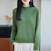 Nueva camisa básica de algodón 100% para otoño e invierno para mujer, de corte holgado, con suéter de punto de manga larga y cuello medio de color contrastante