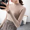 Suéter Feminino Novo Primavera e Outono Gola Alta Meia Manga Slim Fit Manga Longa Versátil Elegante Malha