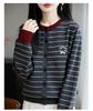 Jaqueta Cardigan de Tricô Color Block Listrada para Outono Inicial Feminina 2025 Nova Estilosa Roupa de Exterior para Primavera e Outono Top Feminino Plus Size