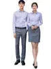 Camisa a rayas calidad hombres y mujeres mismo estilo manga larga camisa azul hombres y mujeres camisa negra corte ajustado negocios