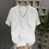 Camiseta de Manga Curta Estampada em Aço Novo Estilo Letra Popular Cor Sólida Camisa Básica Masculina Gola Redonda Estilo Coreano Peça Versátil