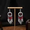 Pendientes Bohemios Azules de Turquesa Estilo Étnico Europeos y Americanos, Pendientes de Borla de Metal Plateado Imitación, Joyería de Borla Vintage para Orejas al por Mayor