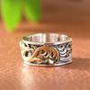 Anillo de Plata S925 Rey Ciervo Dorado para Hombre Estilo Punk Retro Versión Ancha Grabado Onda de Agua Dragón Dorado Anillo Abierto Joyería de Plata