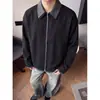 Em estoque: Outono de 2026 novo jaqueta casual retrô americana patchwork listrada com gola de lapela tamanho grande solta versátil imitação de duas peças