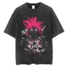 Camiseta Vintage Lavada de Anime Japonés de Moda Estilo Americano, Top de Verano para Hombre de Calle Europeo y Americano Oversize con un Ambiente Elegante