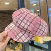 Sombrero Octagonal a Cuadros Estilo Japonés para Mujer, Boina de Artista Newsboy Retro Británico Otoño e Invierno, Gorra de Pico Versátil de Moda Versión Coreana