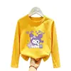 Camiseta de manga comprida para meninas, nova e estilosa para o outono de 2026, top infantil único e super fofo, camiseta básica de algodão puro com gola redonda