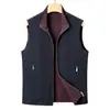 Chaleco reversible para hombre de primavera y otoño con cuello alto y cremallera, hecho de tela de seda de doble proteína, antiestático, ropa exterior para hombre, stock físico disponible