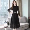 Vestido de encaje de manga larga para mujer, nuevo vestido elegante de longitud media para primavera y otoño, vestido largo ajustado a la cintura para primavera