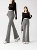 Pantalones de punto acampanados de maternidad, estilo fino de verano, nuevo modelo 2026, longitud extendida, pantalones de soporte para el vientre, pantalones casuales acampanados, negro