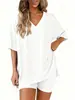 2026 Verano Nuevo Transfronterizo Europeo y Americano Amazon Moda Casual Cuello en V Color Sólido Holgado Conjunto de Pijama