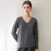 Suéter de cachemira con cuello en V para otoño e invierno para mujer, cachemira pura de cabra, holgado y estiliza la figura, estilo versátil, jersey de punto de color liso