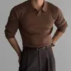 Camisa Polo de Manga Larga a Rayas de Color Sólido Nueva de Otoño para Hombre Tendencia Simple Muscular Deportes Fitness Cuello Camisero Camisa de Punto