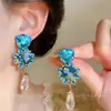 Pendientes de Botón Flor de Pedrería Super Brillante Gota de Agua Moda de Alta Gama de Nicho Pendientes Exquisitos Lujo Ligero Personalidad Accesorios de Pendientes Versátiles para Mujer