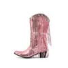 Botas de Montura Puntiagudas con Lentejuelas Barril con 3443 Moda Transfronteriza Botas de Borla Gruesas Europeas y Americanas Fuente Nuevo Negro
