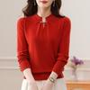 Suéter de Lã Vermelho para Mulheres, 100% Lã Pura, Novo Suéter Curto Outono e Inverno 2026, Camada Base para Festa da Mãe