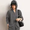Cárdigan de punto nuevo, grueso, de cachemira, casual para mujer, con capucha, color liso simple, doble cremallera, a la moda, rejuvenecedor