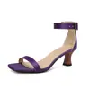 Sandalias de verano de tacón medio y punta cuadrada con una sola tira, estilo europeo y americano, zapatos para mujer de talla grande, comercio exterior 2422