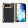 Adecuado para funda de teléfono plegable iPhone Duo, funda protectora magnética anti-caídas con patrón de fibra de carbono electrochapada Apple Duo