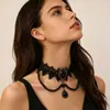 Collar de Encaje Negro Hot Sale Cruzado para Mujer Lolita Retro Cadena Patchwork Collar de Perlas Redondas Cadena para Clavícula Gargantilla