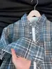 Camisa de cuadros para hombre, chaqueta a cuadros CL, holgada y casual, de manga larga, estilo americano vintage, con cuello, corte relajado