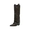 Botas de cano alto com salto alto, versáteis e da moda, estilo europeu e americano para mulheres, nova moda outono e inverno de 2026, botas de salto grosso altas para mulheres