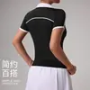 Camiseta Esportiva Gola Polo Color Block para Mulheres 2026 Lançamento Verão Toque Nu Yoga Manga Curta Soltinha Roupa de Fora Fitness