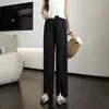 Pantalones anchos de pierna recta con abertura frontal estilo coreano, nuevos para el verano, pantalones casuales rectos de largo hasta el suelo para mujer, pantalones de dormir holgados de moda con buena caída.