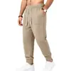 Calças Jogger de Malha Jacquard com Listras Verticais, Punhos Ajustados, Cor Sólida, Cordão, Esportivas Casuais para Homens Europeus e Americanos, Outono e Inverno