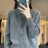 Cardigan de Tricô Feminino 2026 Primavera Novo Estilo Gola Alta Cor Sólida Lã 100% Estilo Coreano Manga Longa Solto Emagrecedor Levemente Curto