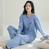 Nuevos pijamas de algodón puro para mujer para primavera y otoño, cárdigan de manga larga, dulces y lindos, talla grande, se pueden usar como ropa exterior, conjunto de ropa de estar