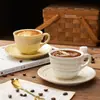 Taza de café creativa transfronteriza, diseño estilo americano cocido en horno, taza única de cerámica para parejas, taza y platillo con diseño de flores para el té de la tarde