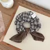 Goma para el pelo de tela a cuadros retro simple estilo coreano con lazo y cinta, elegante accesorio para el cabello