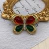 Broche de borboleta de cor verde de diamante de diamante francês francês vintage banhado a ouro real acessórios de marcação de nicho para todos os fósforos