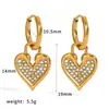Brincos de Argola em Aço Inoxidável com Gotejamento de Óleo em Ouro 18K Transfronteiriços, Modernos e Elegantes, Sensação de Alto Padrão, Argolas em Aço Titânio em Formato de Coração Cravejadas com Diamantes, Não Desbota