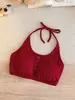 Nuevo sujetador de tirantes ajustado de color dopamina con botones, apto para llevar tanto solo como debajo de la ropa, con copas y tirantes incorporados