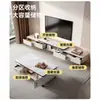Mueble de TV para sala de estar, modelo nuevo 2026, diseño moderno y minimalista, adecuado para apartamentos pequeños, con una mesa de centro de losa de roca y una combinación de mueble de TV extensible