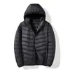 Chaqueta de Plumón Ligera Talla Grande de Invierno Unisex Cuello Alto Cómoda Cálida Plumón de Pato Blanco Color Sólido Ropa Exterior con Capucha