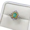 Anillo de Esmeralda Natural Transfronterizo de Amazon Plata S925 Piedra Principal 5*7 Joyería de Lujo Venta Directa de Fábrica