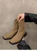 Botines marrones 2026 botines de tacón alto botines franceses para mujer versátiles adelgazantes botas para mujer nuevo punta cuadrada botas estilo Martin temporada de otoño e invierno