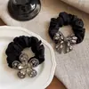 Elástico de Cabelo Laço com Strass de Cristal Novo Estilo Coreano, Acessório Scrunchie Elegante com Strass para Rabo de Cavalo Alto