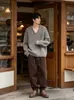 Suéter de Punto de Color Sólido Simple con Cuello en V Otoño Nuevo Estilo Versión Coreana Diseño Transpirable Holgado Casual de Lana Top de Moda